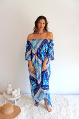 Freedom On/Off Shoulder Kaftan in Island Blue