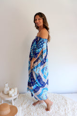 Freedom On/Off Shoulder Kaftan in Island Blue