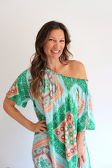 Freedom On/Off Shoulder Kaftan in Island Green