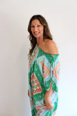 Freedom On/Off Shoulder Kaftan in Island Green