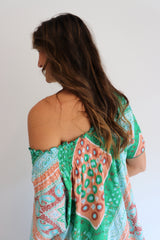 Freedom On/Off Shoulder Kaftan in Island Green