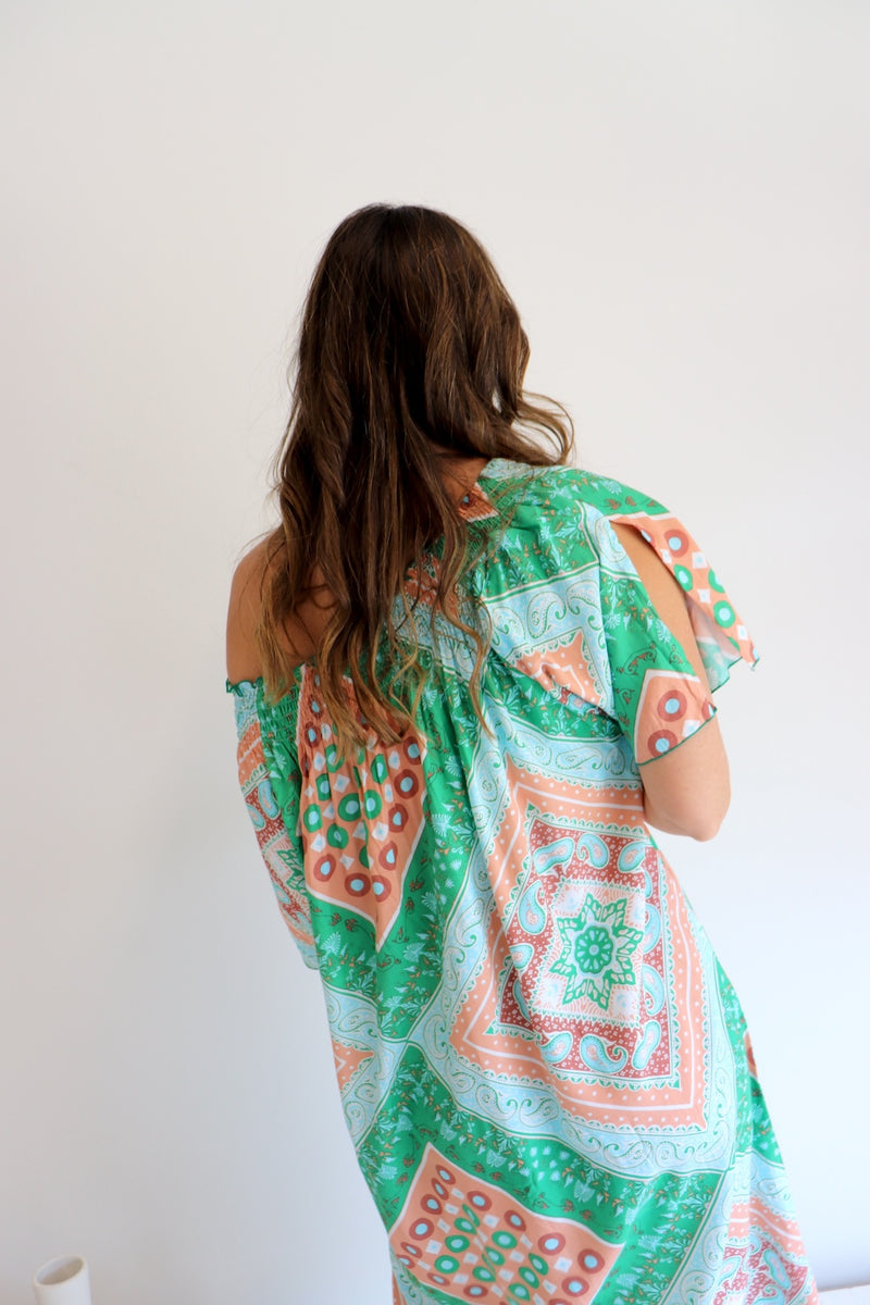Freedom On/Off Shoulder Kaftan in Island Green
