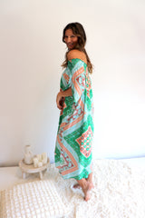 Freedom On/Off Shoulder Kaftan in Island Green