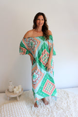Freedom On/Off Shoulder Kaftan in Island Green