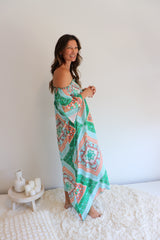 Freedom On/Off Shoulder Kaftan in Island Green