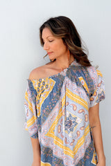Freedom On/Off Shoulder Kaftan in Island Yellow/Grey