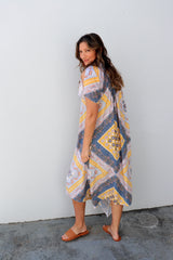 Freedom On/Off Shoulder Kaftan in Island Yellow/Grey
