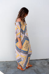 Freedom On/Off Shoulder Kaftan in Island Yellow/Grey