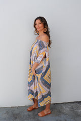 Freedom On/Off Shoulder Kaftan in Island Yellow/Grey