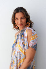Freedom On/Off Shoulder Kaftan in Island Yellow/Grey