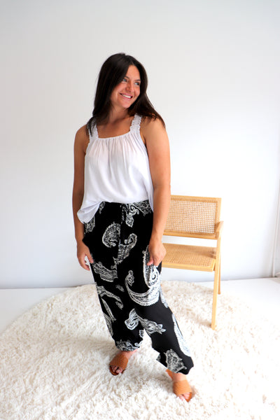Harem Elastic Long Pant In Malta Black – Rock Olive
