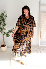 Long Kaftan In Hibiscus Chocolate