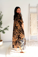 Long Kaftan In Hibiscus Chocolate