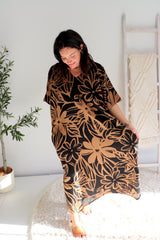 Long Kaftan In Hibiscus Chocolate