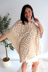 Short Kaftan in Corinthian Coast Taupe/Gold