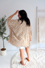 Short Kaftan in Corinthian Coast Taupe/Gold