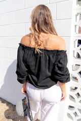 Coastal Cotton Long Sleeve Top - Black