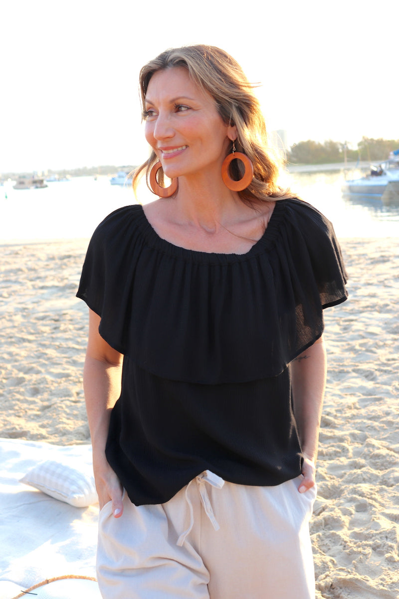 Love The Frill On Or Off Shoulder Top In Black