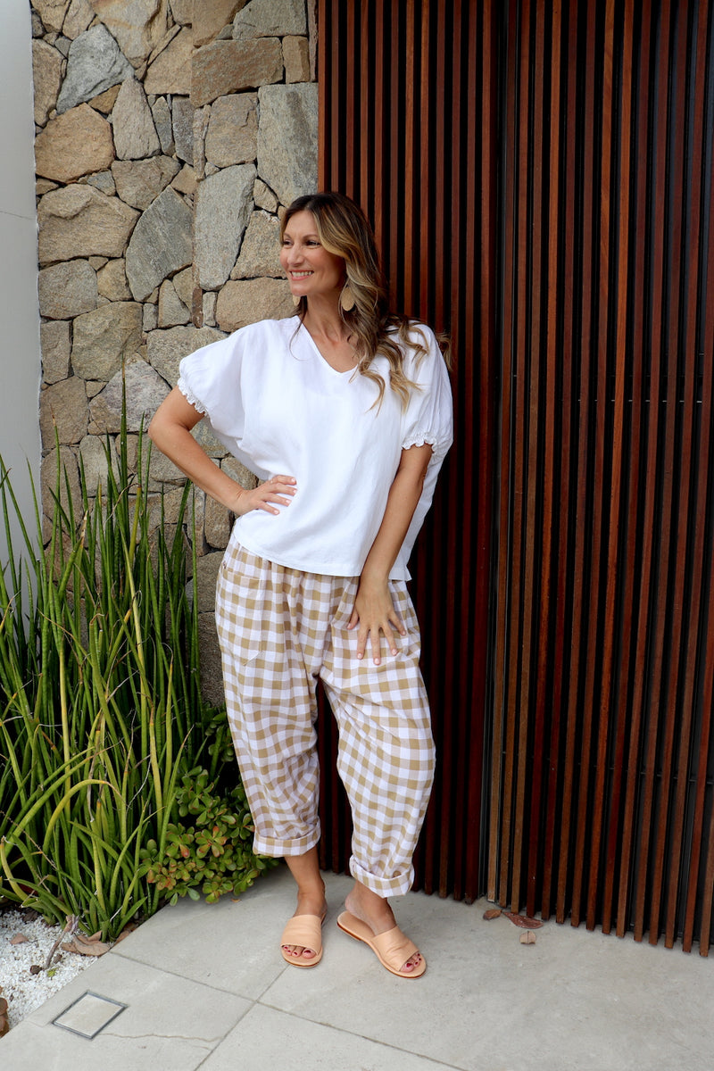 Dream Pant in Cotton Gingham Latte