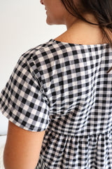 Baby Doll Button Up Dress In Cotton Gingham Black & White