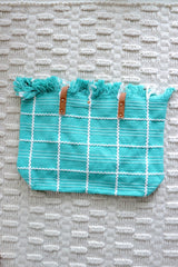 Ocean Shores Beach Bag in Teal & White