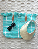 Ocean Shores Beach Bag in Teal & White