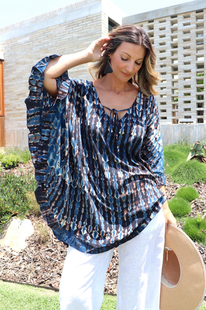 Set Free Batwing Top In Midnight Tie Dye