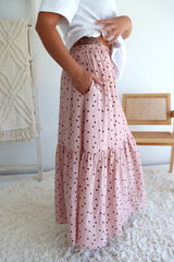 Pink Choc Polka Dot Maxi Skirt