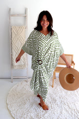 Long Kaftan In Corinthian Coast in Olive