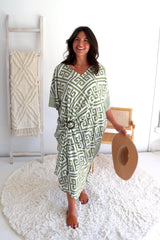 Long Kaftan In Corinthian Coast in Olive