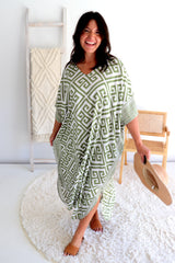 Long Kaftan In Corinthian Coast in Olive