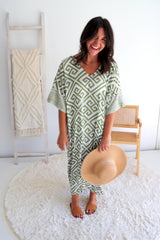 Long Kaftan In Corinthian Coast in Olive