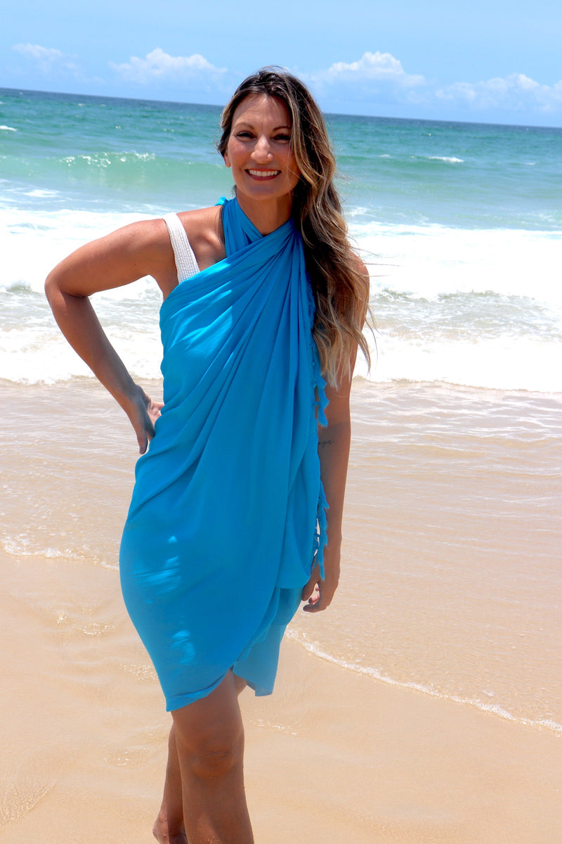 Take Me Away Sarong Plain Aqua Blue