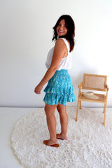 Ripple Effect Mini Skirt in Flowers Blue