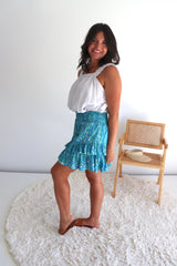 Ripple Effect Mini Skirt in Flowers Blue