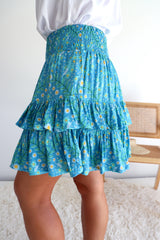 Ripple Effect Mini Skirt in Flowers Blue