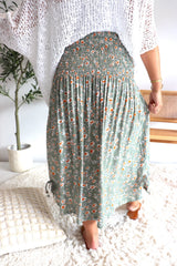 Strapless Beach Dress/Skirt in Olive Flower