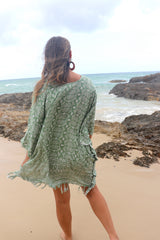 Short Kaftan With Tassels In Sage