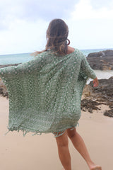 Short Kaftan With Tassels In Sage