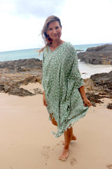 Short Kaftan With Tassels In Sage