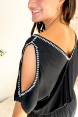 Short Grecian Dress In Black Embroidery