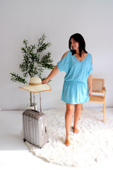 Short Grecian Dress In Pebble Blue