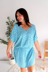 Short Grecian Dress In Pebble Blue