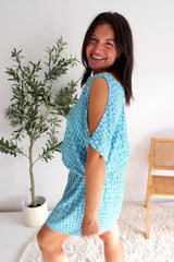Short Grecian Dress In Pebble Blue