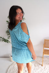 Short Grecian Dress In Pebble Blue