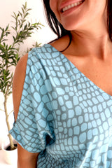 Short Grecian Dress In Pebble Blue