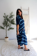 Long Kaftan in Navy Tie Dye