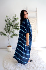Long Kaftan in Navy Tie Dye