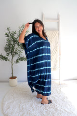 Long Kaftan in Navy Tie Dye