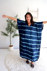 Long Kaftan in Navy Tie Dye